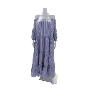 Mark D. Sikes Womens Striped Long Sleeves Sun Dress White Blue Cotton Size 4